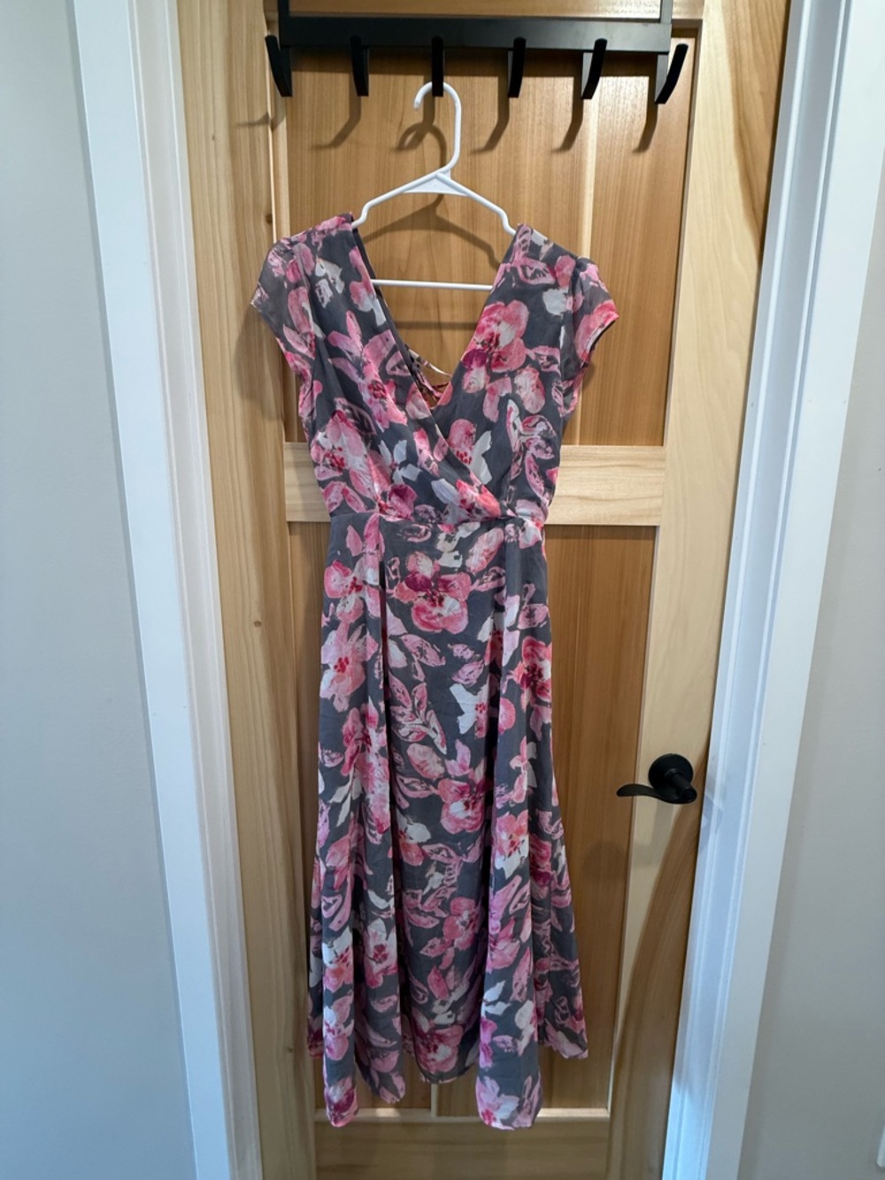 Sugarlips Gray Maxi Dress with Pink Floral Print